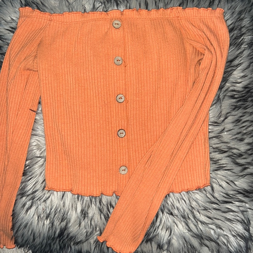orange off shoulder crop top